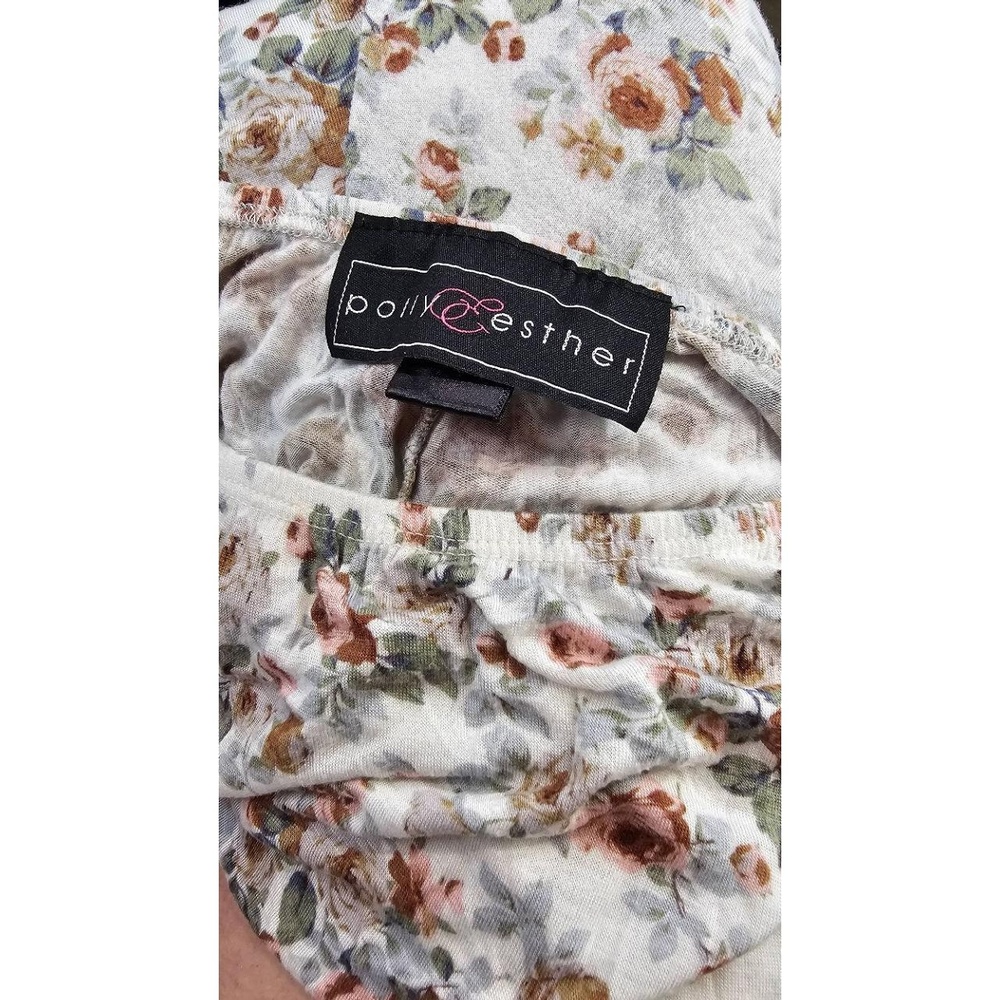 POLLY & ESTHER White Floral Off-Shoulder Ruffled Boho Chic Top‎ Womens Medium - Picture 4 of 4